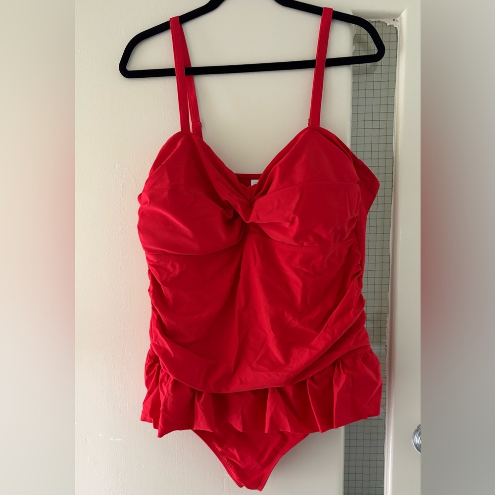 NWOT Tropical Escape Ruby Red One-Piece Swimsuit.